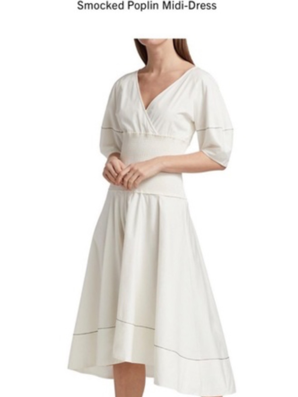 Proenza Schouler Smocked Poplin Midi Dress in Ivory